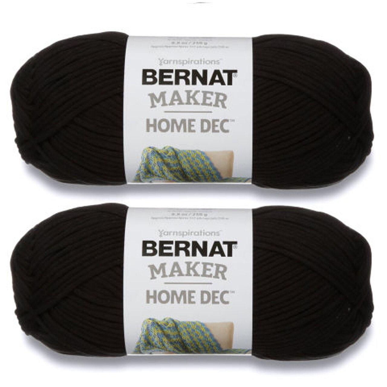 Bernat Maker Home Dec Black Yarn - 2 Pack of 250g/8.8oz - Cotton - 5 Bulky  - 317 Yards - Knitting/Crochet